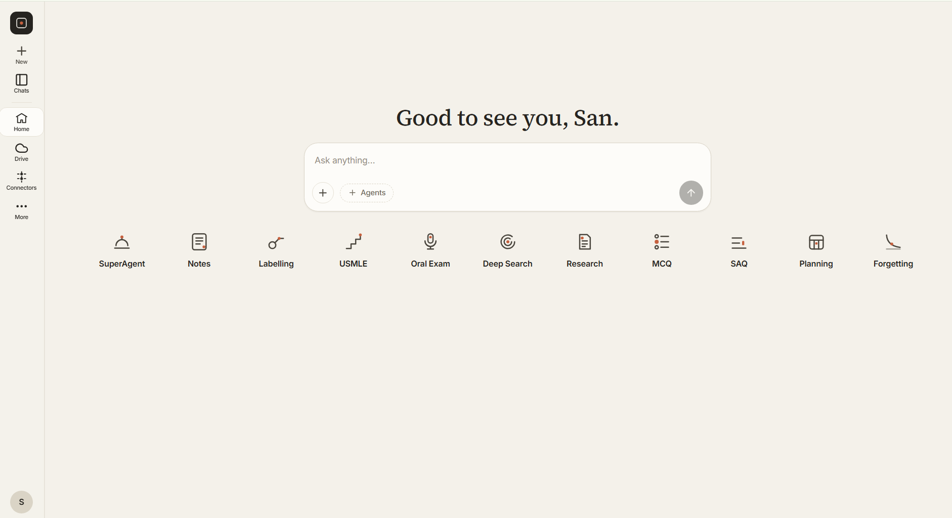 KoiSwarm home screen: an ask-anything box above a row of specialist tutors.